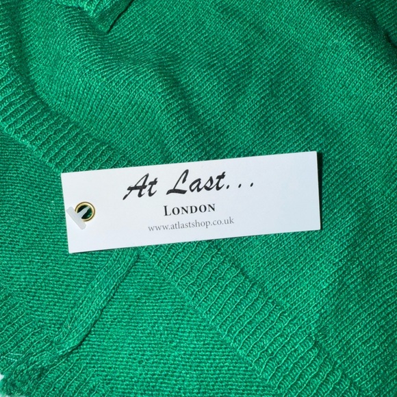 NWT At Last London Cashmere Wool Open Front Shawl Wrap Cardigan Sweater Green - Picture 5 of 6